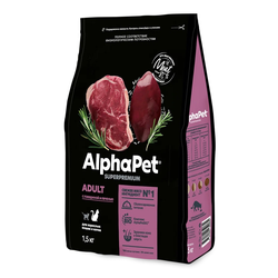 AlphaPet (АльфаПет) Superpremium сухой корм для взрослых кошек с говядиной и печенью, 1,5 кг