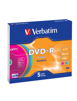 Носители информации DVD-R, 16x, Verbatim Azo Colour, Slim/5, 43557