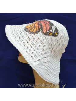Шляпа летняя с полями и принтом бабочка Vizio Италия белая женская шляпа купить в Москве и России