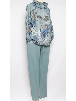 КОСТЮМ ХУДИ И БРЮКИ "Пайетки цветы" бирюзовый до 52р.