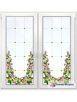 Витражная пленка, витражная пленка самоклеющаяся под заказ,пленочный витраж с цветочным рисунком