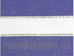 лента атласная AL-12M "GAMMA", ширина-12 мм, цвет-белый/серебро(001), отрез-1 м