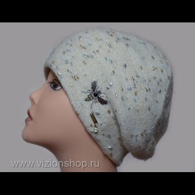 Вязаный берет с пчелкой Vizio Италия 6196 белый