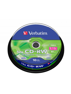 Носители информации CD-RW, 8x-12x, Verbatim Serl Scratch, Cake/10, 43480