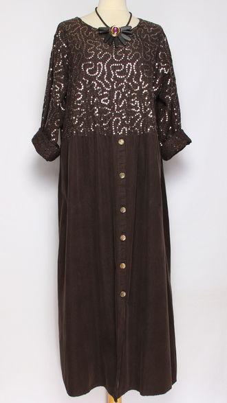 Платье Бохо вельветовое "Кружево пайетки" шоколад до р.54