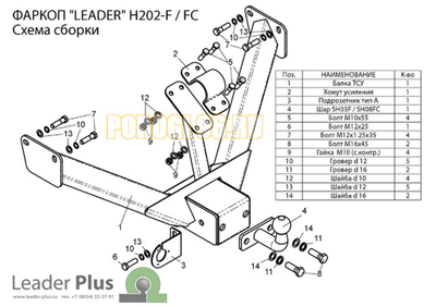 Фаркоп Лидер-Плюс для Hyundai Porter 1998-2005