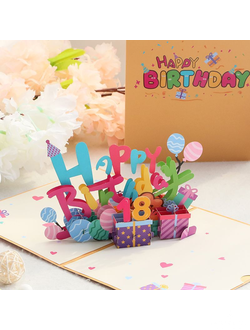 открытка Happy birthday 3D c цифрой