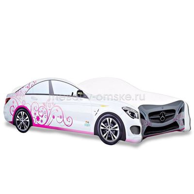 ЗАБ006 Кровать "Мерседес" бело-розовый. Размер: 740*570*1740. Спальная зона: 700*1570.