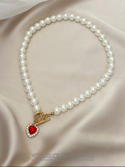 Колье из жемчуга с подвесом "любящее сердце"