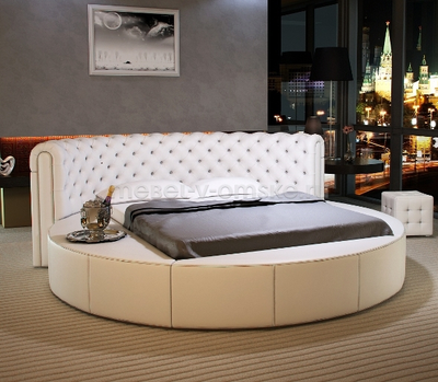 Пуф "Леонардо" в обивке из экокожи в интерьере в комплектации с кроватью "София"