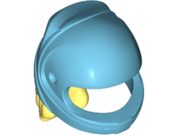 Mini Doll, Hair Combo, Hat with Hair, Racing Helmet with Molded Flexible Rubber Bright Light Yellow Hair Ponytail Pattern, Medium Azure (36293pb04 / 6224154)