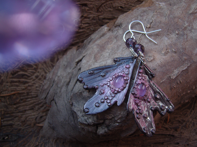 Волшебные серьги с аметистом "Крылышки Причудливой Феи"