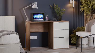 Стол письменный Графит Дуб Крафт Табачный/Холст Белый