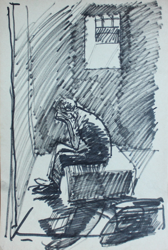 "В метро" бумага карандаш Агапов Г.(Ю.) К. 1962 год