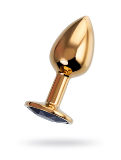 690122 Анальная втулка Штучки-Дрючки, металл, золотая, с чёрным кристаллом, 7 см, Ø 2,8 см, 50 г