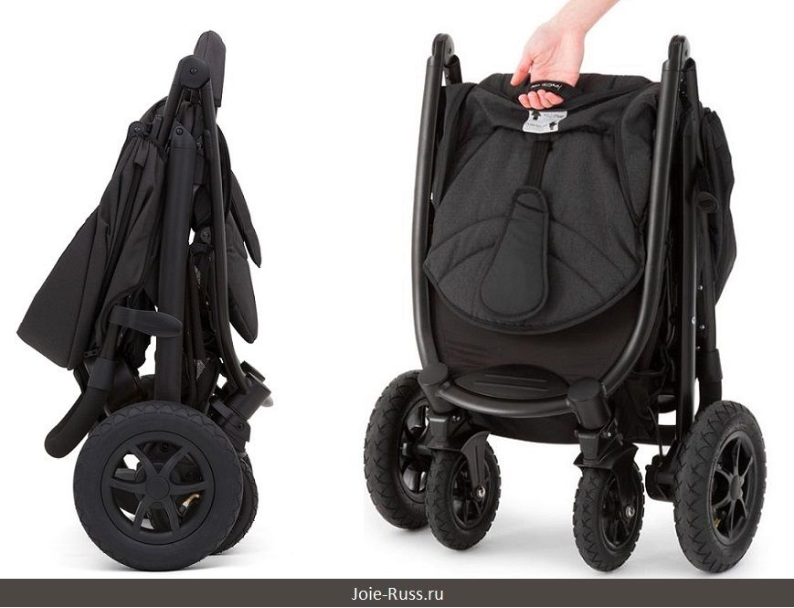 В сложенном виде коляска может стоять вертикально без опоры