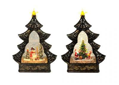 Новогодний светильник "Елочка" c LED подсветкой и поддувкой снега, 30*22*9 см