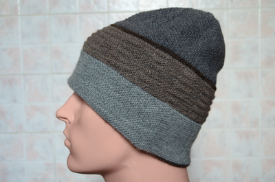 Мужская вязаная шапка Vizio Италия 5652 серо - коричневая