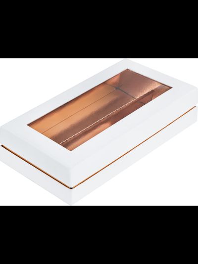 Коробка для пирожных/макарони с/о ПРЕМИУМ с/лож (белая/золото), 210*110*55мм