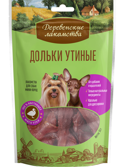 Деревенские лакомства, Дольки утиные для мини-пород, 55 г