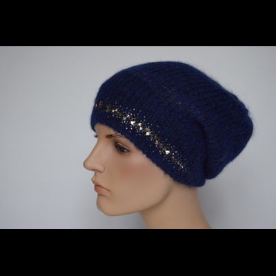 Шапка бини женская синяя Vizio Италия 6186 CLO с украшениями