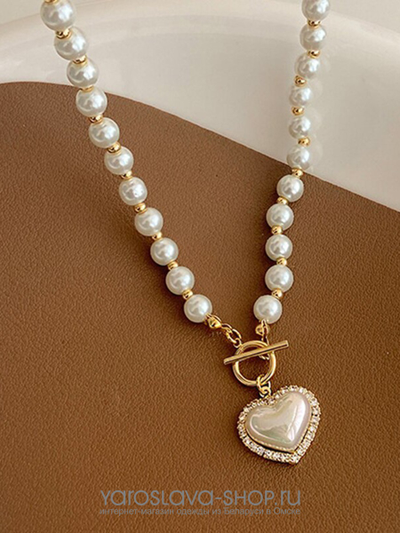 Колье из жемчуга с подвесом сердце