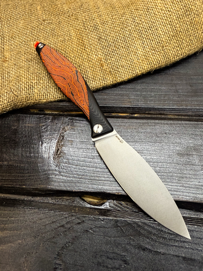 Фрикционный складной нож Канадец Большой сталь ELMAX, рукоять G10/микарта черно-оранжевая