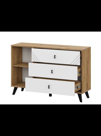 Байкал Комод 3 ящика со створкой Дуб Золотой/Белый матовый