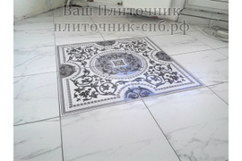 Укладка керамогранита на пол по диагонали с выравниванием на клею.