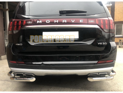 Защита заднего бампера угловая двойная (кроме Корейских производителей авто) d60/42 для Kia Mohave (2021-...)