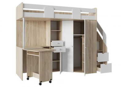 Кровать-чердак Мийа Дуб сонома/Белый (Стиль)