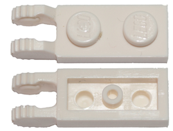 Hinge Plate 1 x 2 Locking with 2 Fingers on End and 9 Teeth without Bottom Groove, White (44302b / 4183048)