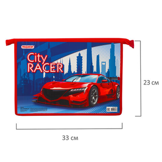 Папка для тетрадей ПИФАГОР А4, 1 отделение, картон, молния сверху, "CITY RACER", 229094