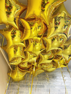 Шары золотые звёзды 18 шт под потолок