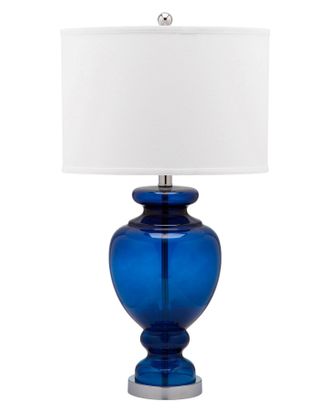 Настольная лампа из насыщенного синего стекла и хромированных деталей.