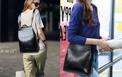 Рюкзак-сумка French из натуральной кожи + ПОДАРОК, Цвет: Бордовый, Черный, Синий, Платина, Красный, Белый, Серый, Изумрудный