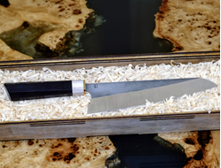Нож ручной работы Gyuto Y82 / сталь D2 / карельская береза / черный граб