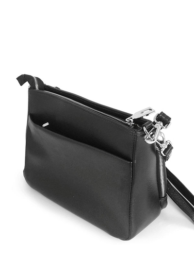 (АРТИКУЛ: 9724/32) СУМКА ЖЕНСКАЯ НЕБОЛЬШАЯ, НАТУРАЛЬНАЯ КОЖА, С ДВУМЯ НАРУЖНЫМИ КАРМАНАМИ, ЧЕРНАЯ, РЕМЕНЬ ЧЕРЕЗ ПЛЕЧО