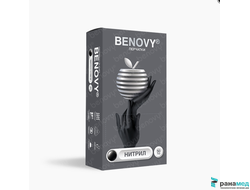 BENOVY Nitrile Chlorinated, перчатки нитриловые, черные, S, 50 пар в упаковке