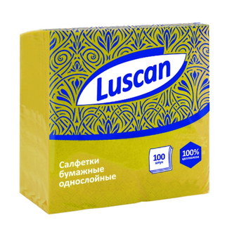 Салфетки бумажные Luscan 1 слой, 24х24 желтые 100шт/уп