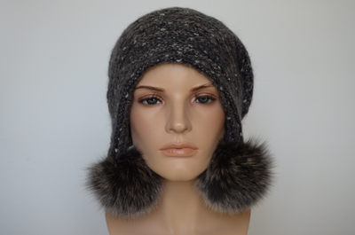 Vizio Италия 6924 темно - серая шапка ушанка с помпонами