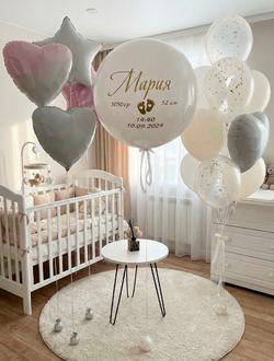 Набор шаров на выписку шар-гигант, сердечки, звёздочки и фонтан