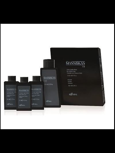 Kaaral MANNISKAN Набор Краска для волос и бороды + Активатор, 50 мл * 3шт + 150 мл тон 4/5 medium/light brown - средний/светло-коричневый