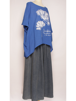 БЛУЗА Лён "КИМОНО ОДУВАНЧИКИ" электрик, яблоко  до р.54