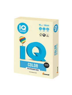 Бумага цветная IQ color, А4, 80 г/м2, 500 л., пастель, ванильная, BE66