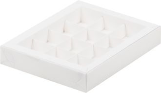 Коробка для 12 конфет с прозр. кр. (белая), 190*150*30мм