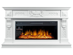 Линейный электрокамин Corsica матовый белый с очагом Vision 42 LOG LED