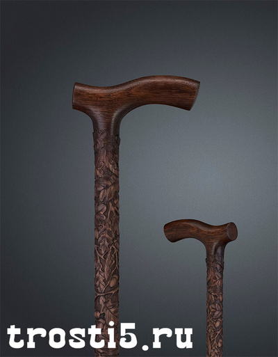 Эксклюзивная резная трость "Мудрость" из дуба с украшениями шафта