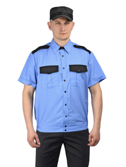 Рубашка мужская "Охрана" (кор. рукав) на резинке голубая с чёрным