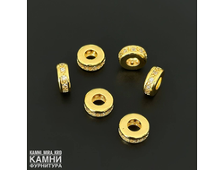 Шарм ЛЮКС разделитель рондель со стразами 10х4 мм, позолота 18К, цена за штуку